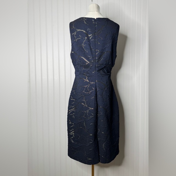Adrianna Papell Women's Fitted Metallic Strech Mid-Length Dress Navy/Gold Sz 14 - Picture 6 of 9